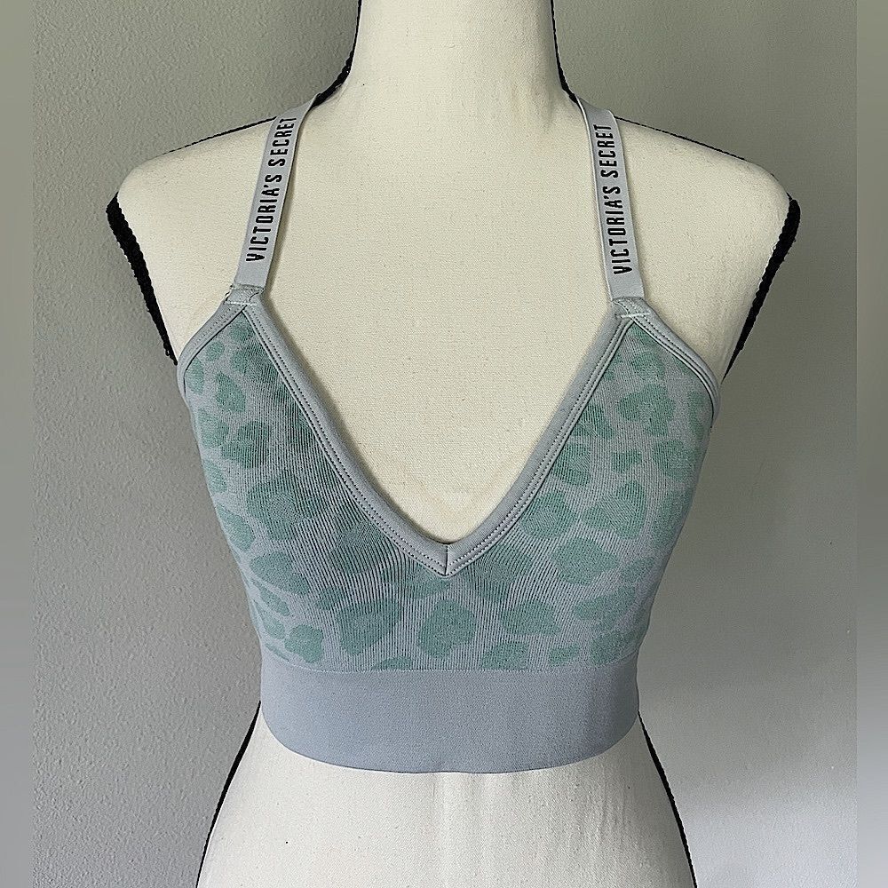 Victoria’s Secret, Mint Green & Gray, Leopard-Print Sports Bra. Size Medium.